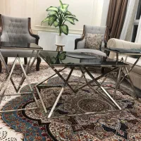 میز جلو مبلی و دو عدد عسلی فلزی رنگ ثابت