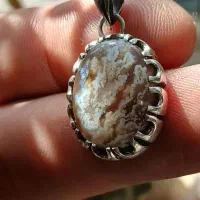 مدال نقره دست‌ساز و  سنگ شجر بهاری طبیعی|جواهرات|تبریز, |دیوار