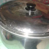 قابلمه  عتیقه  استیل  بزرگ ضخیم وگلسرخی مسعود و