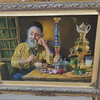 تابلو فرش پیرمرد قهوه خانه