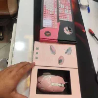ست موس و کیبورد مکانیکال صورتی گیمینگ(کلید آبی)