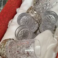 ۶ عدد استکان کریستال  ۷۰ ساله  انگاره پایه استیل