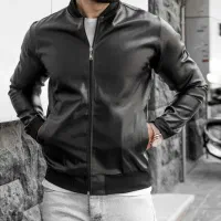 کاپشن چرم ساده مردانه / آکبند فروشگاهی
