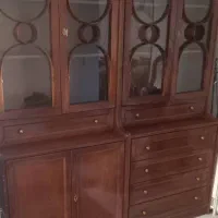 بوفه ویترینی چوبی کلاسیک دو تکه ۴ درب و ۵ کشو