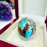 انگشتر فوق لوکس سنگ فیروزه آبی رگ طلای اصل نیشابور|بدلیجات|تبریز, |دیوار