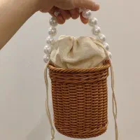 کیف حصیری دسته مرواریدی