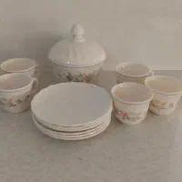 فنجون قهوه خوری با نعلبکی و قندون فرانسه ویکتوریا