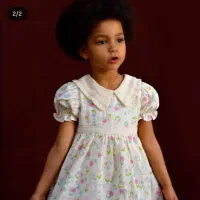 پیراهن موسلین طرح گل و خرگوش یقه خرگوشی