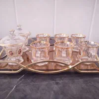 دو دست استکان،سینی،یه جفت قندون ست