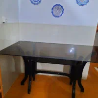 میز شیشه ای ،۱۰ میل با پایه چوبی