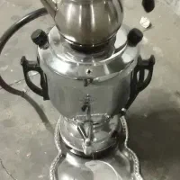 سماور گازی در حد نو همراه با قوری استیل و سینی