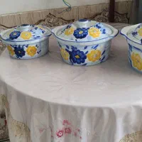 کاسه انار خوری و سه عدد قابلمه چینی و پرکس