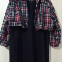 سارافون یقه هفت سورمه ای وکت چهارخونه