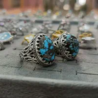 انگشتر نقره دست‌ساز با سنگ فیروزه نیشابوری معدنی