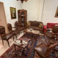 مبل چرم و چوب ۹ نفره، نهار خوری ۸ نفره و بوفه