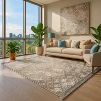 فرش مدرن ترکیبی قهوه‌ای، خاکستری و کرم خاص‌پسندها