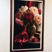 تابلو دکوراتیو طرح گل با قاب چوبی ماهگونی ۸۵×۱۴۰