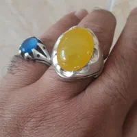 انگشتر نقره عقیق زرد وآبی