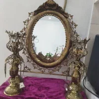 آینه شمعدان آنتیک برنجی کامل سالم و زیبا