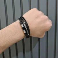 دستبند سه لاین چرمی مردانه طرح صلیب