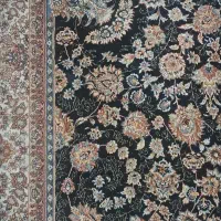 فرش ۹ متری گل ریز کاشان زمینه سرمه ای