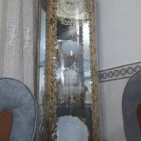 بوفه برنجی باظروف قلیان آینه وشمعدان میز  وتلفن