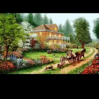 نخ و نقشه منظره با دار قالی چله کشی شده