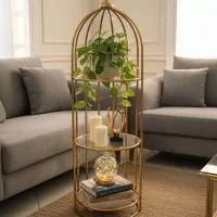 قفس دکوریجات 3 طبقه متوسط فلزی طلایی