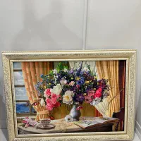 تابلو فرش ماشینی طرح جدید گلدان و پنجره