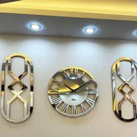 ساعت دیواری سه تکه مدرن نقره‌ای