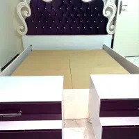 سرویس خواب سلطنتی ۲ نفره مخمل بنفش + ۲ عدد پاتختی