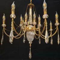 لوستر کریستالی برنجی ۸ شاخه 16شعله طرح کلاسیک