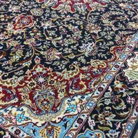 قالیچه کرک ابریشم کاشان طرح اسلیمی سورمه‌ای