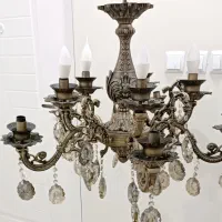 لوستر ۵ شاخ ۱۰ شعله برنز به همراه کریستال