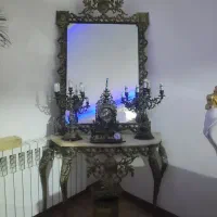 آینه و شمعدان فلزی آبکاری شده زیتونی