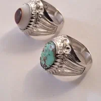 جفت انگشتر رکاب زنجانی دوپوست و فیروزه