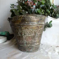 سطل مسی دست ساز قلم زنی شده عتیقه