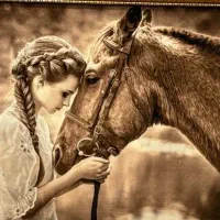 تابلوفرش طرح دختر و اسب|تابلو فرش|بروجرد, |دیوار