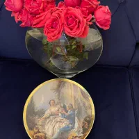 حراج بشقاب چینی قدیمی دیوارکوب لبه طلاکوب