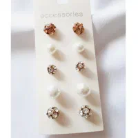 گوشواره میخی پک دار 5 جفتی مروارید و توپی نگینی|بدلیجات|زنجان, |دیوار