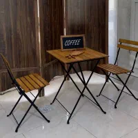 میز و نیمکت چوبی تاشو پایه فلزی