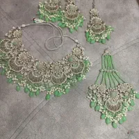 سرویس جواهر هندی سبز نقره‌ای