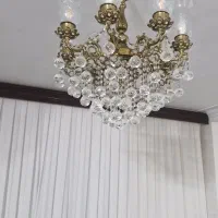 لوستر برنجی ۸ شاخه  با دو عدد دیوار کوب برنجی|لوستر و چراغ آویز|ساری, |دیوار