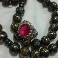 انگشتر نقره یاقوت وتسبیح کونل بسیار پر کار وزیبا