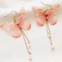 گوشواره آویز بلند پروانه پارچه‌ای چند رنگ