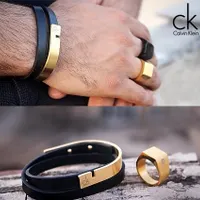 دستبند چرم و استیل طرح CK