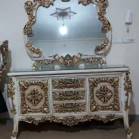 ست آینه کنسول و میزتی وی و ویترین تمام چوب راش