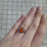 انگشتر  نقره  عقیق یمنی سنگ بسیار کهنه