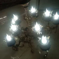 لوستر پنج شاخه برنجی با ده لامپ شمعی