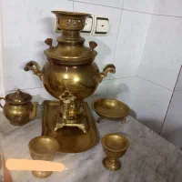 سماوربرنجی قدیمی وزیبابا ستش ۶تیکه  فقط ۱۲